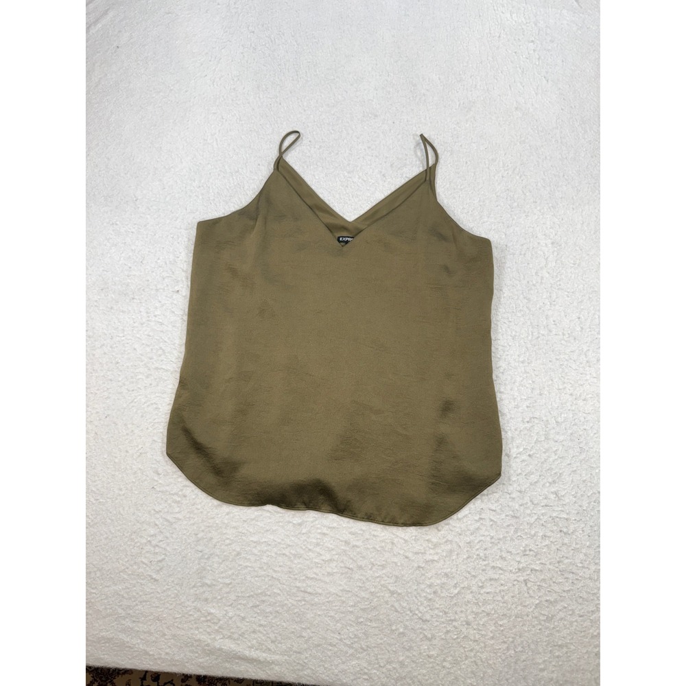 Express Olive Green Satin V-Neck Cami Spaghetti Strap Tank Top Large